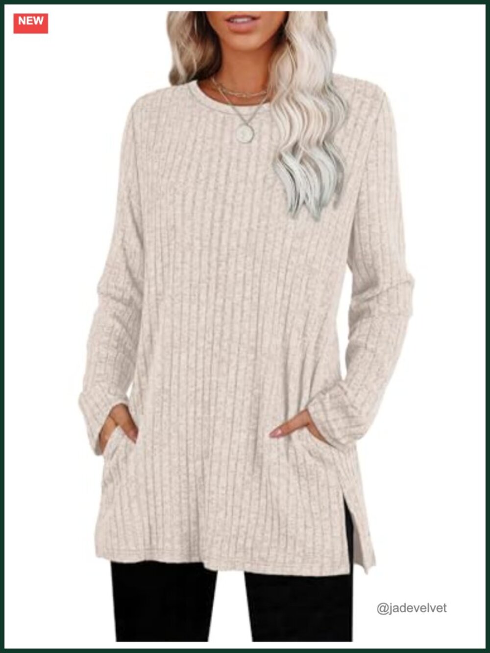 Sampeel Women's Tunic Sweater Crewneck Long Sleeve Side Slit with Pockets